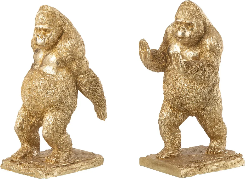 J-Line Set de 2 Serre-Livres Gorilla en Résine Or - Décoration de Luxe