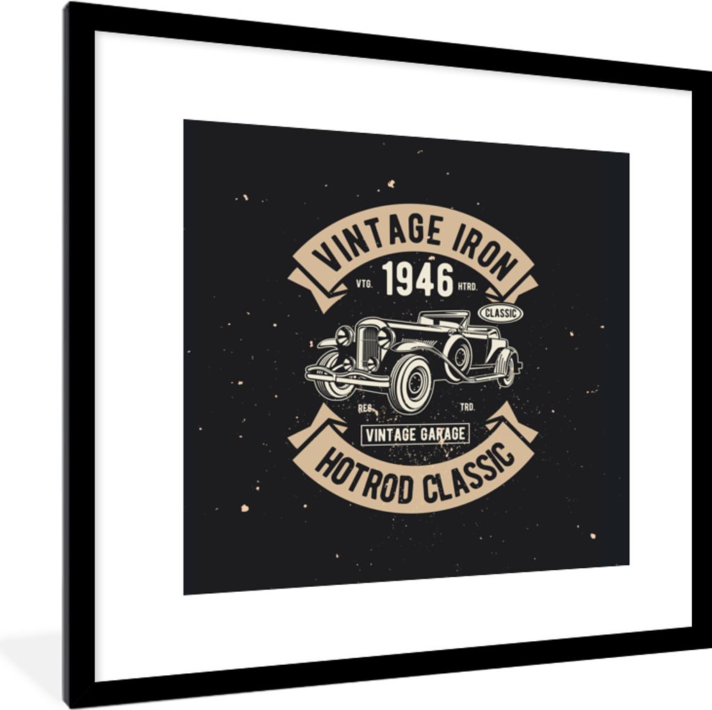 MuchoWow MuchoWow Gerahmtes Poster Mancave - Auto - Schwarz - Vintage 40x40 cm - Poster mit zchwarzem Bilderrahmen - Poster - Plakat im Rahmen