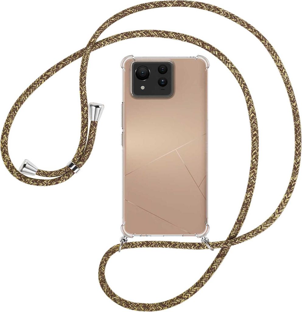 Handykette Backcover-Schutzhülle mit Band (Metall silberfarben) für Asus Zenfone 11 Ultra - braun+beige