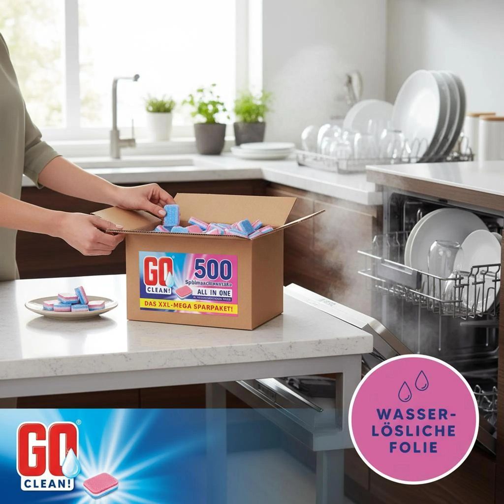 GO clean! 10 kg ca. 500 Stück All in One 20g Spülmaschinentabs in wasserlöslicher Folie