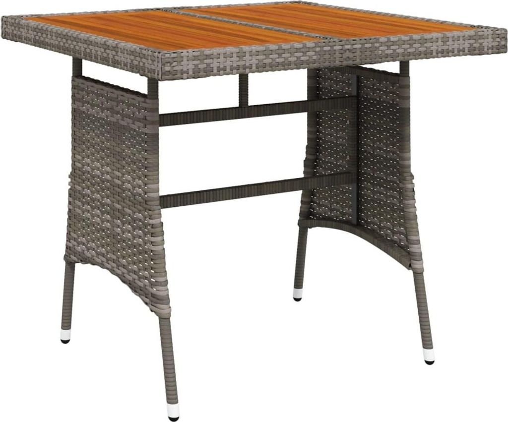 vidaXL Gartentisch Grau 70x70x72 cm Poly Rattan & Massivholz Akazie