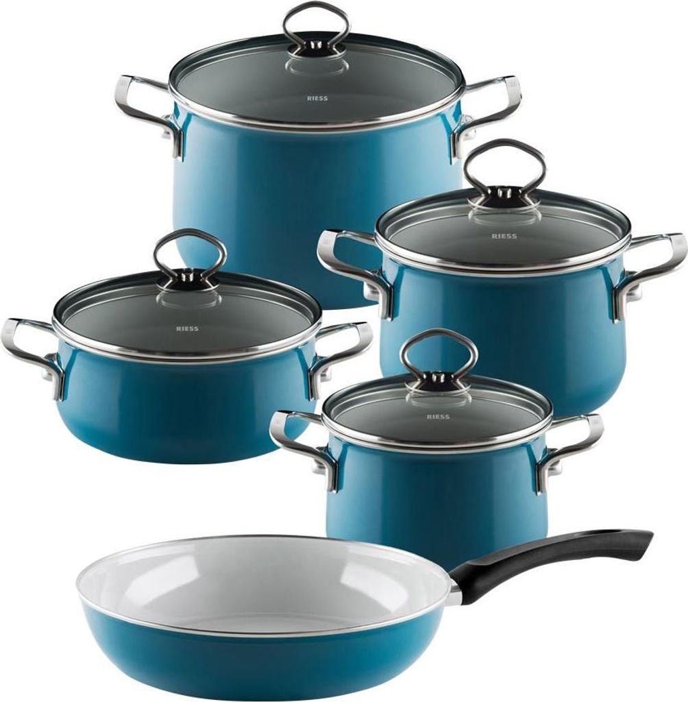 Riess Nouvelle Aquamarin Geschirr Set 5 teilig Emaille Produktbild 