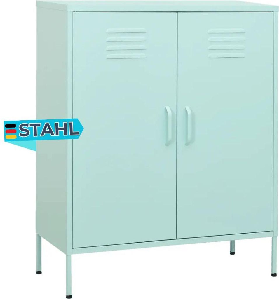 Sideboard KEVI Metall Minzgrün 80x35x101,5 cm Stahl | Flurschrank Metallschrank Lagerschrank Beistellschrank Wohnzimmer