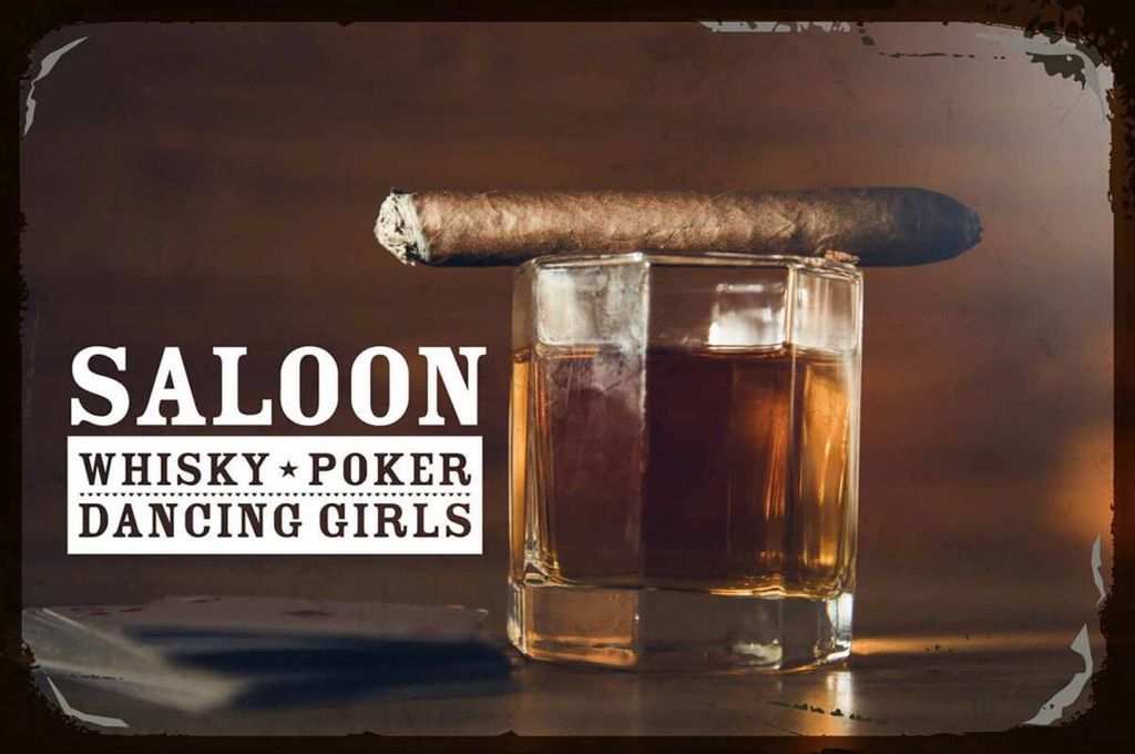 vianmo Holzschild 12x18 cm Saloon Whisky Poker Dancing girls