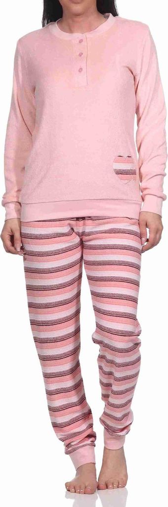 Wunderschöner Damen Frottee Schlafanzug mit Bündchen und Herz-Motiv - auch in Übergrössen ; rose , 52