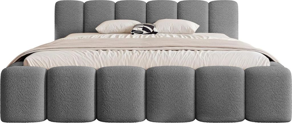 FEDVE Polsterbett Alloggio aus Chenille-Stoff 180x200 cm, Grau