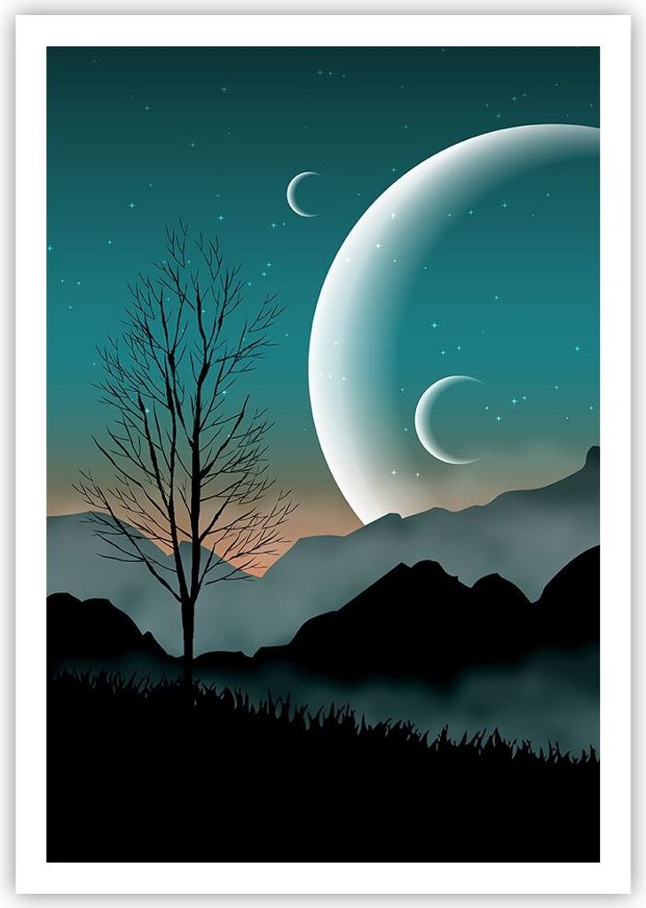 Poster - Poster ohne Rahmen - Himmel Nacht Illustration - 70x100 cm - Wand Bild - Wanddeko - Wandbilder - Kunstposter - Wandposter - Bilder - Kunst...