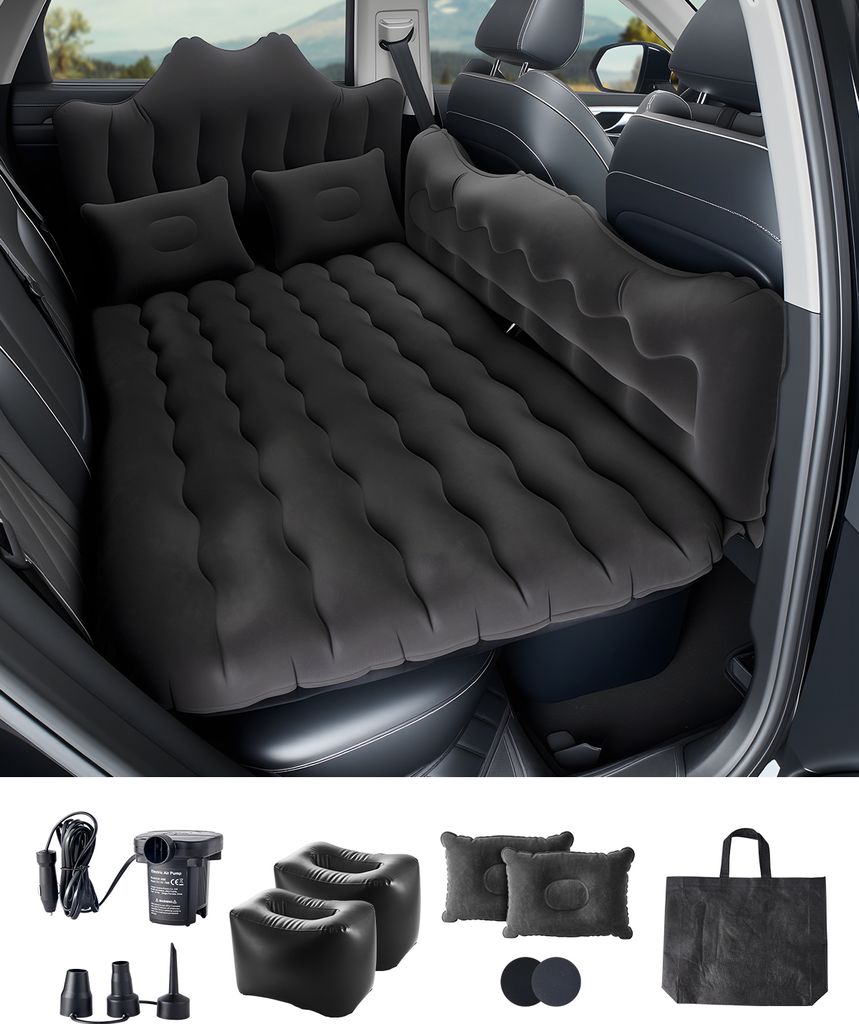 VEVOR Auto-Aufblasmatratze, Aufblasbare Campingmatratze (Rücksitz), Beflocktes Reisebett, Tragbare Isomatte, Passend für Die Meisten SUV MPV Limo...