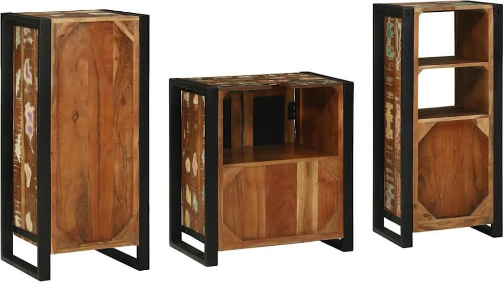 vidaXL Badezimmermöbel-Set mit Regal 3 pcs Massives upgecyceltes Holz