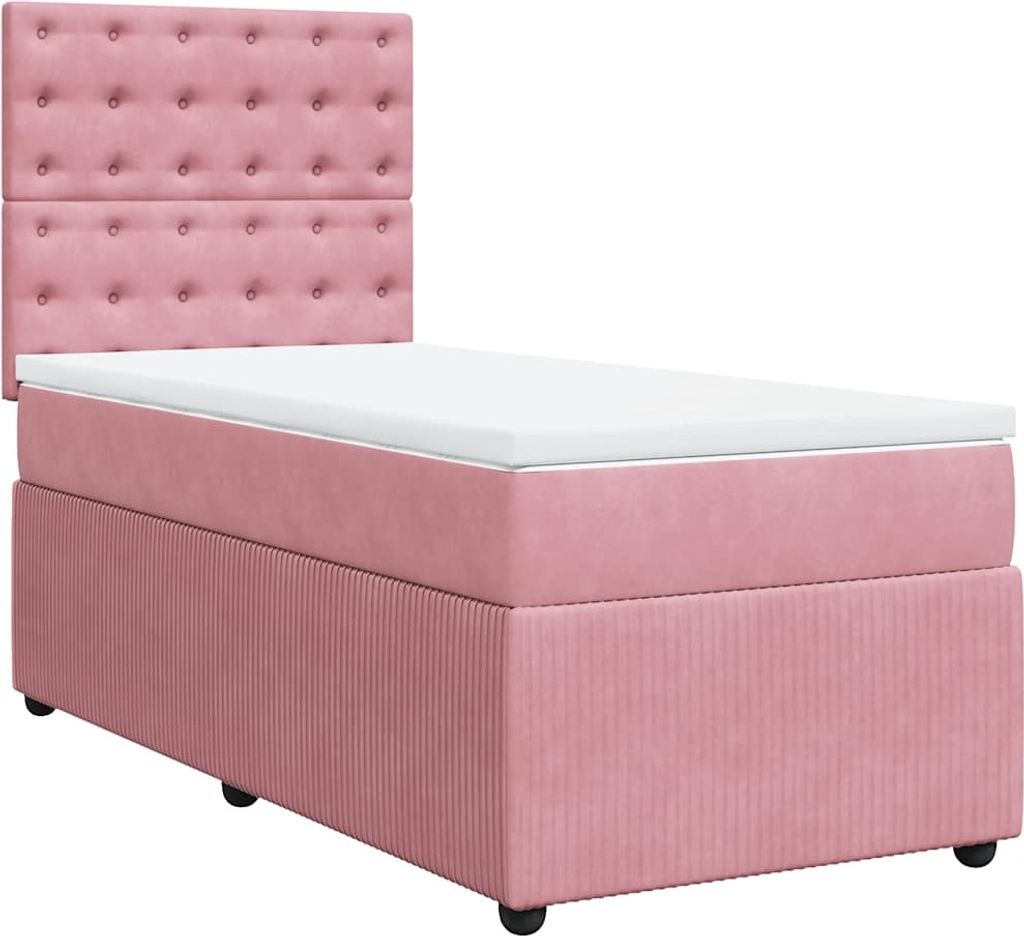 vidaXL Boxspringbett mit Matratze Rosa 100x200 cm Samt