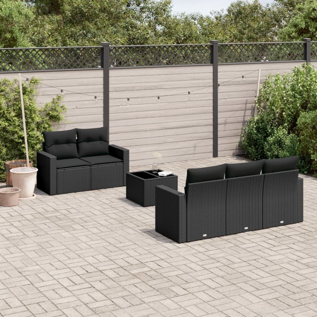 CLORIS 6-tlg. Garten-Sofagarnitur - mit Kissen - Schwarz Poly Rattan - Gartenmöbelgarnituren LL0000257304