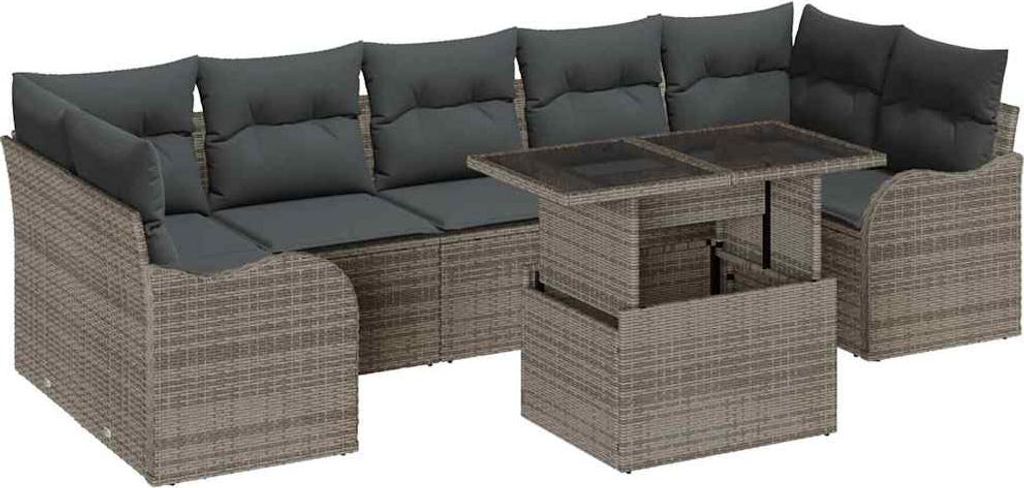 Gartensofa-set mit Kissen 8 pcs Grau Poly-Rattan