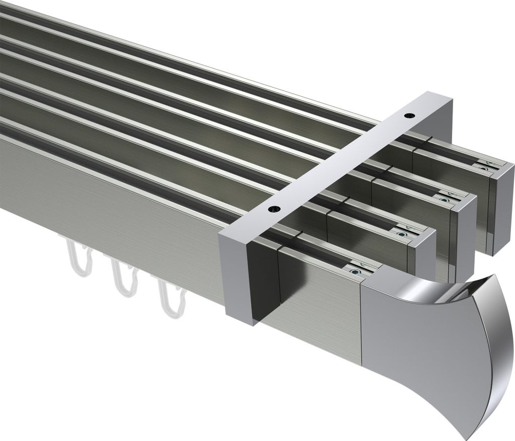 Interdeco Innenlaufstange / Gardinenstange mit Innenlauf Edelstahl-Optik / Chrom, Typ Smartline Conex (Rundung), 14x35 mm 4-läufig, 520 cm