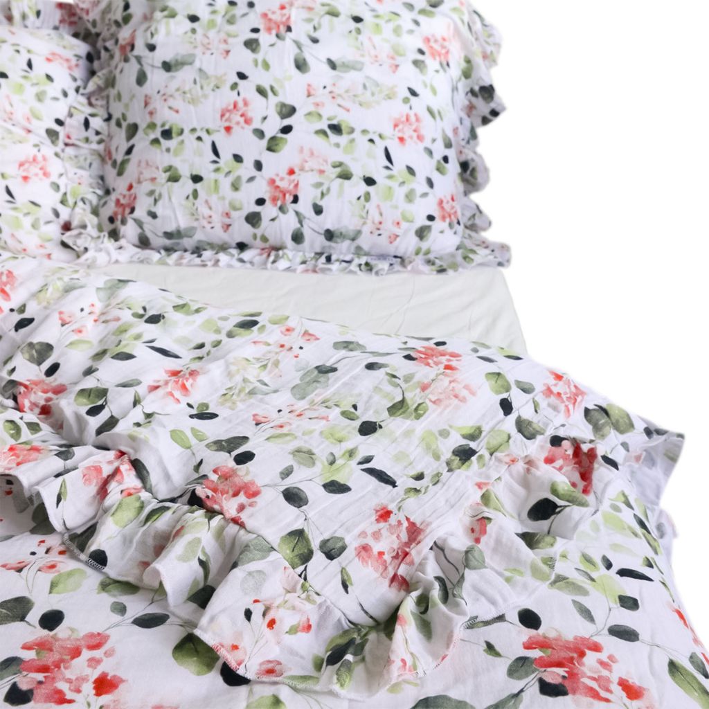 Musselin Bettwäsche Mit Rüschen Set Schlafzimmer Bettdeckenbezug 160X200 Cm + 2 Kissenbezüge 70X80 Cm Eukalyptus