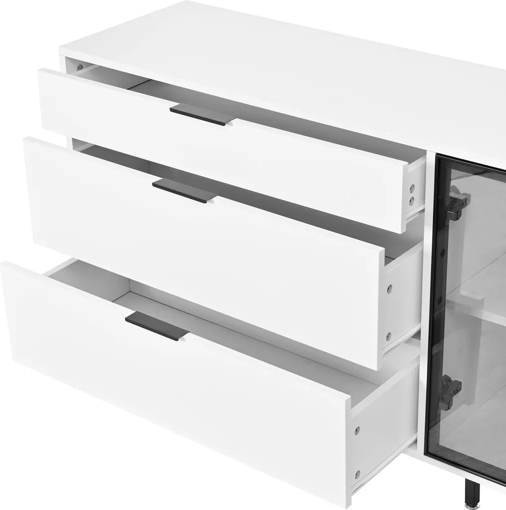 Buffet Merax blanc avec éclairage LED et 3 tiroirs design moderne - 10