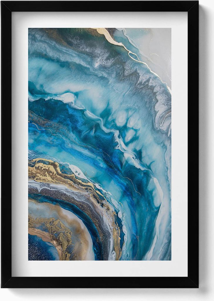 Blauer Marmor Abstraktion– Wandbild mit Rahmen – Gerahmtes Bild – Wanddekoration – 40x60 cm – Schwarz