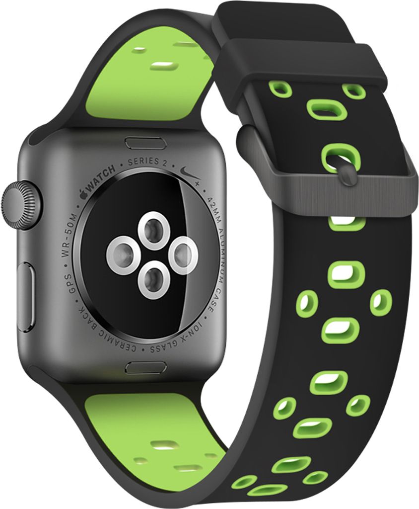 Armband für Apple Watch Series 8 7 6 5 4 3 2 1 SE - Silikon Ersatzarmband Premium Silicon Band Armband - Schwarz/Grün - 42mm 44mm 45mm