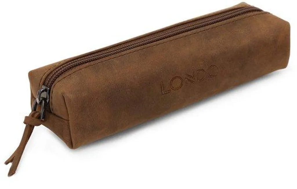 Porte-crayons en cuir Cognac pour bureau et pinceaux de maquillage