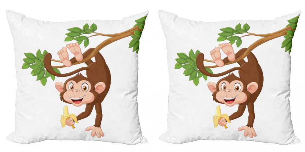 ABAKUHAUS Karikatur Kissenbezug Set (2Stück), Lustiger Affe, Der Vom Baum Hängt Und Bananen Dschungel Tier Thema Druck, 45x45cm, Schokolade Weiß