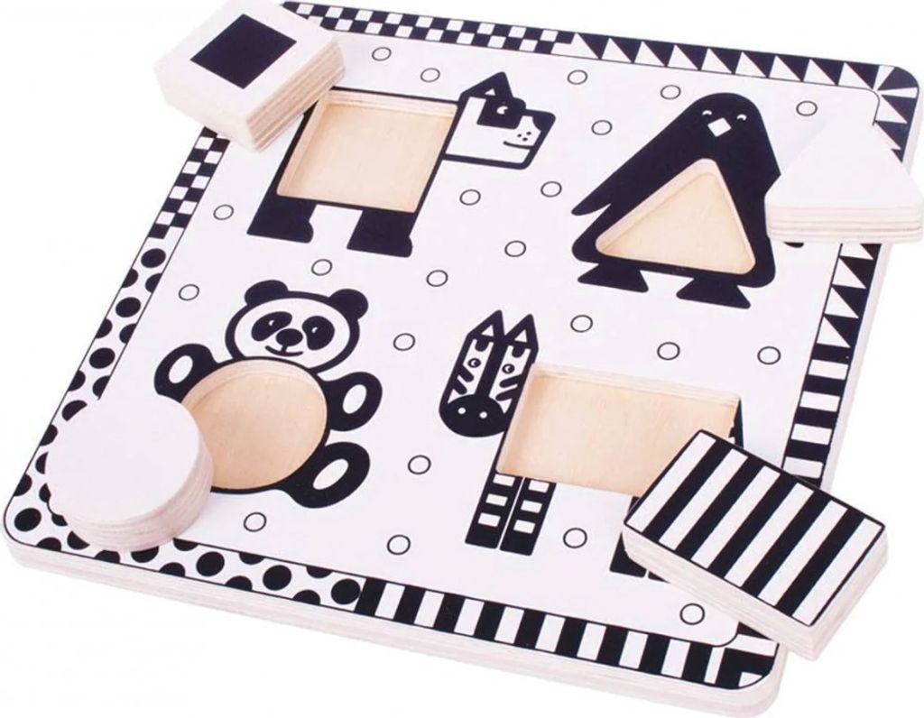 Bigjigs Toys Holzpuzzle schwarz und weiß Formen 1