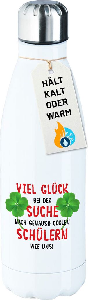 Huuraa Trinkflasche Glück bei suche coole Schüler 500ml White Edelstahl Wasserflasche Trinkflasche Geschenkidee