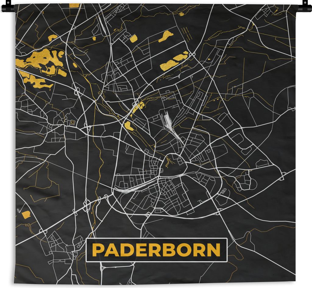 MuchoWow Wandteppich Wandbehang Stadtplan - Karte - Paderborn - Gold - Deutschland - Karte 120x120 cm Tapisserie Dekoration Wandtuch - Modern - B...