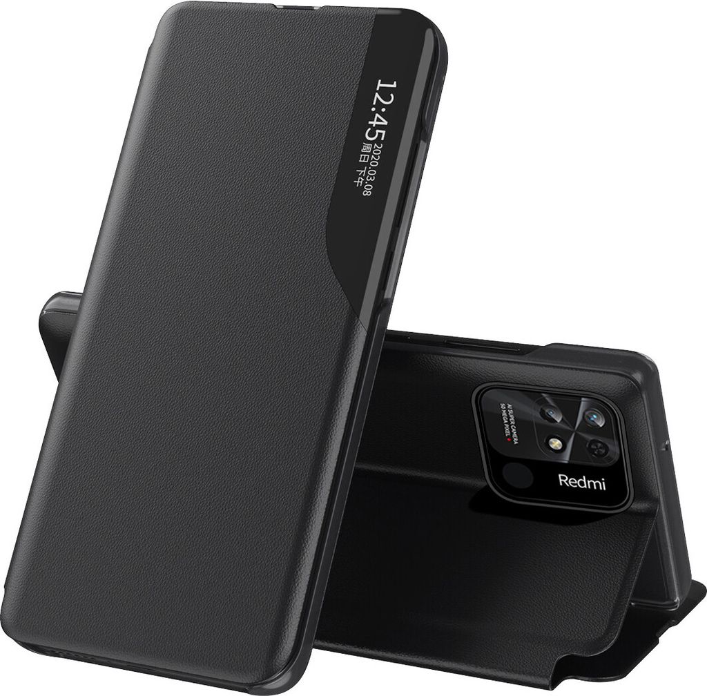 Hülle für Redmi 10C Smart View Fenster Flip Stand Cover Kunstleder Schutzhülle Xiaomi Redmi 10C Schwarz