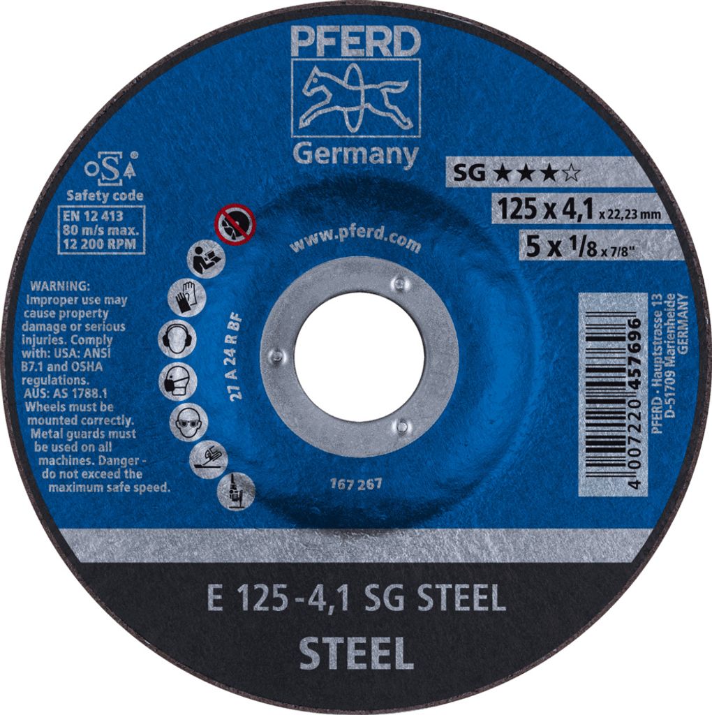 PFERD TOOLS Schruppscheibe E 125x4,1x22,23 mm Leistungslinie SG STEEL für Stahl