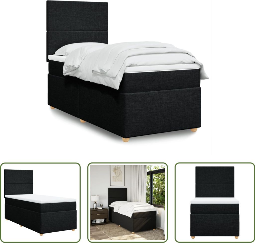 The Living Store Boxspringbett mit Matratze Schwarz 90x200 cm Stoff