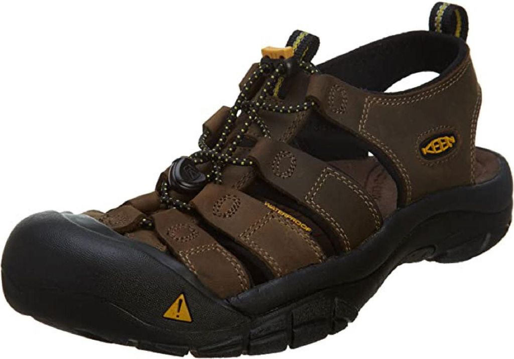 A single brown KEEN sandal is shown against a white background.