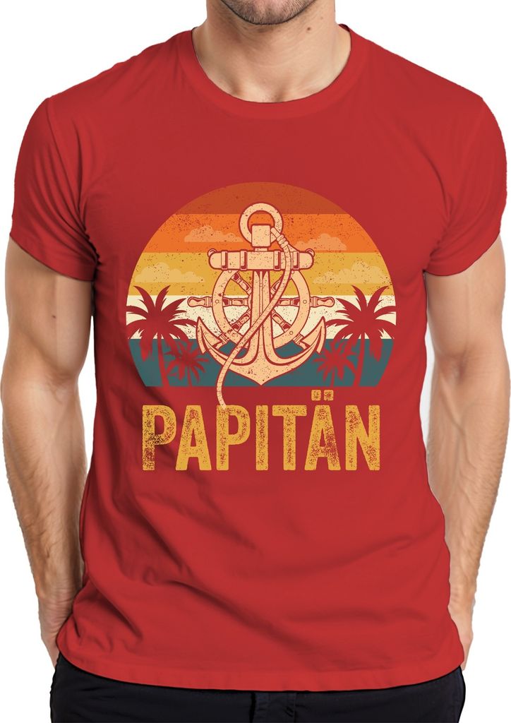 Vintage Papitän Retro Vatertagsgeschenk Seeliebhaber Männer Papa Herren T-Shirt, Rot, XL
