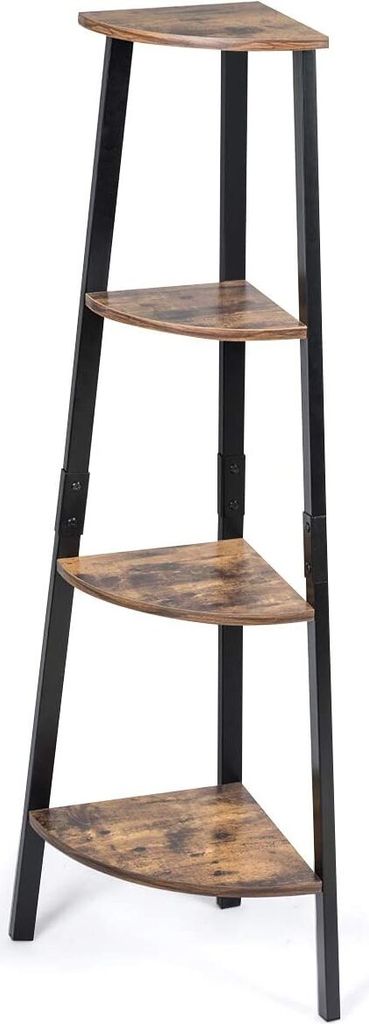 GOPLUS 4-stöckiges Eckregal, Industrielles Bücherregal aus Metall Rahmen mit Pflanzenregal für Wohnzimmer Balkon Schlafzimmer Büro, vintagebraun