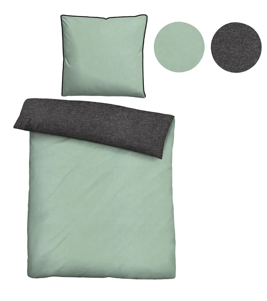 Aminata Kids Set Biancheria Da Letto In Flanella Di Cotone 100% - 135x200 Cm + Federa 80x80 Cm - Grigio Con Pois E Strisce - Caldo E Morbido Per Inverno