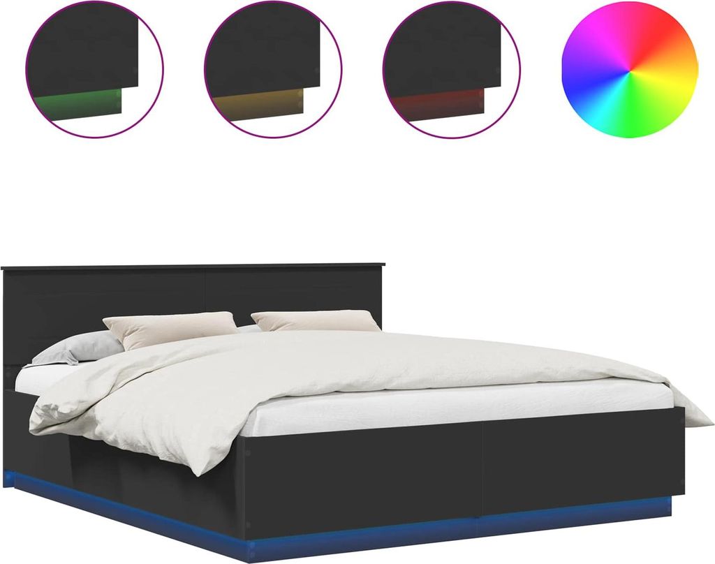 Bettrahmen mit Kopfteil Schwarz 200 x 200 cm Holzwerkstoff