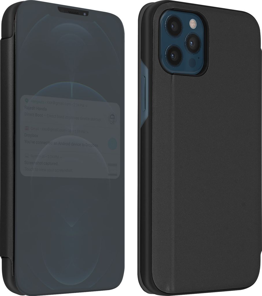 Avizar, Apple iPhone 12 Pro Max View Cover mit Spiegeleffekt & Standfunktion, Schwarz