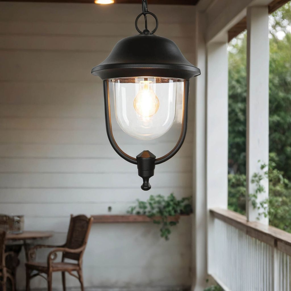 Pendelleuchte außen IP43 Rustikal Schwarz Laterne E27 Außenlampe Terrasse Eingang