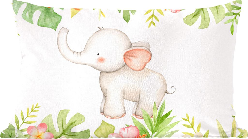 MuchoWow Zierkissen Sofakissen Wohnzimmer Dekokissen 50x30 cm Elefant - Dschungel - Aquarellfarbe - Wohnzimmerdekoration - Polster mit Photo