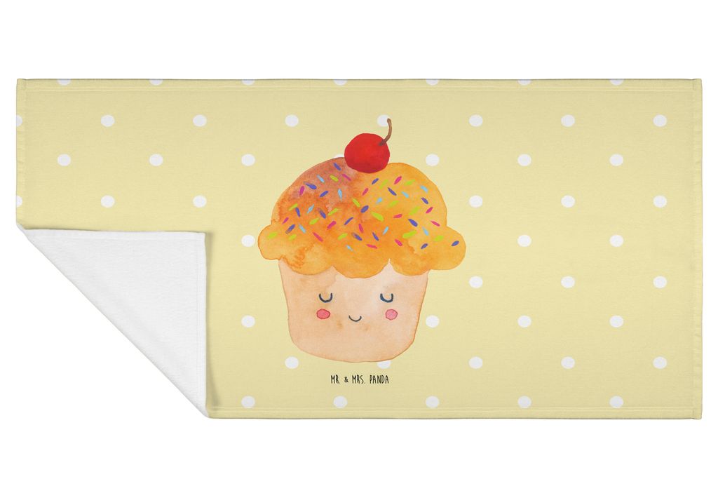 Mr. & Mrs. Panda Handtuch Cupcake - Gelb Pastell - Geschenk, Küche Spruch, Flauschtuch, Deko, Wunder, Motivation Sprüche, Händehandtuch, 50x100,...