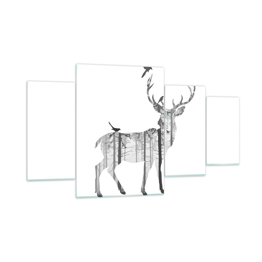 Bilder auf glas - Hirsch Herbst Wald Illustration - 160x90cm - Glasbilder - Wandbilder - Kunstdruck - zum Aufhängen bereit - Wanddekoration aus Gl...