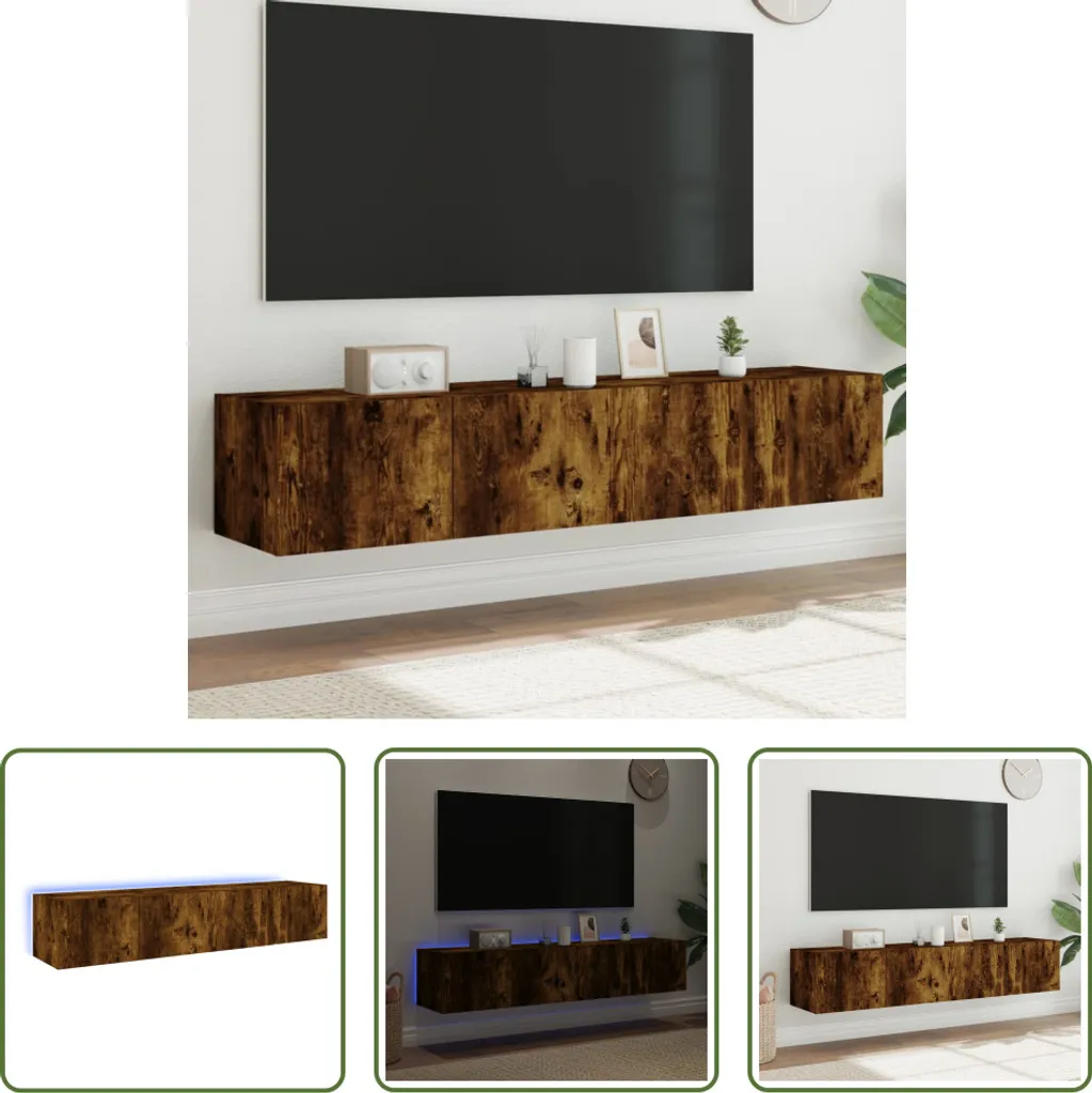 The Living Store Pensili TV con luci LED 2 pz. Rovere fumé 80x35x31cm