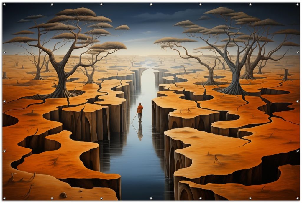 Wallario XXL Outdoor-Poster für Garten oder Balkon, Motiv Pfad in einer surrealen Welt, in ca. 300 x 200 cm