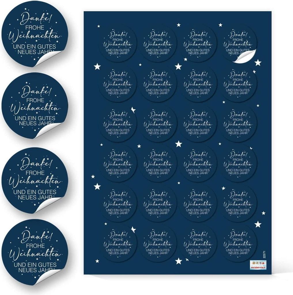 Logbuch-Verlag 24 Weihnachtsaufkleber mit Text dunkelblau weiß Weihnachtsgrüße Danke Frohe Weihnachten - Business Firma Kunden Geschenke Ø 4 cm...