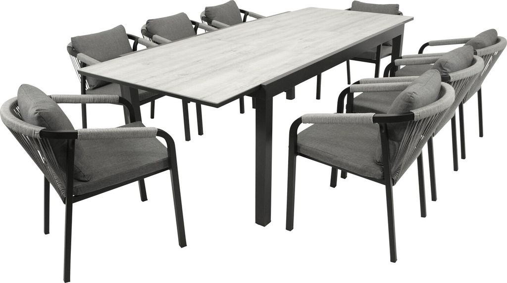 Garnitur FARO 9-teilig, Alu + Glas + Rope grau