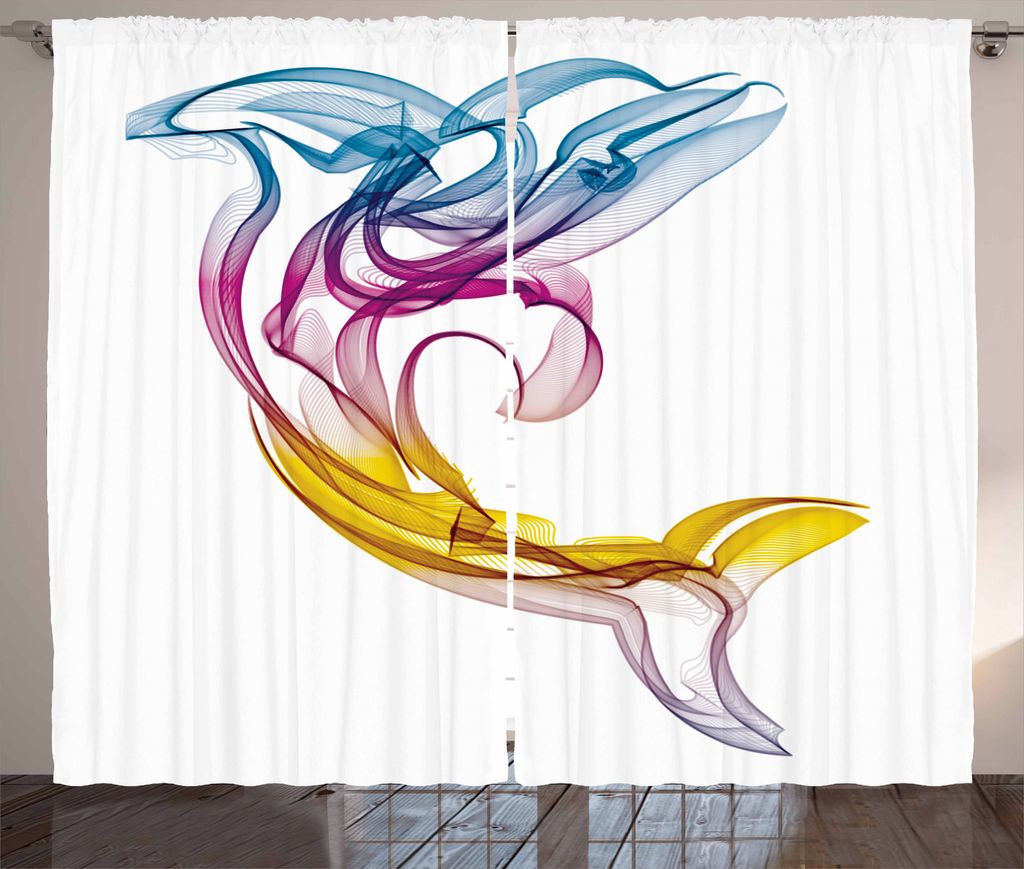ABAKUHAUS Abstrakte Kunst Rustikaler Vorhang, Wasserdelphin, Wohnzimmer Universalband Gardinen mit Schlaufen und Haken, 280 x 225 cm, Mehrfarbig