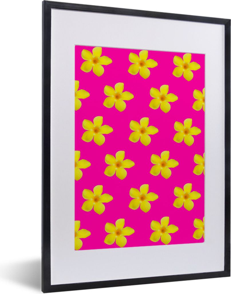 MuchoWow MuchoWow Gerahmtes Poster Blumen - Gelb - Muster 30x40 cm - Poster mit zchwarzem Bilderrahmen - Wandposter Schlafzimmer