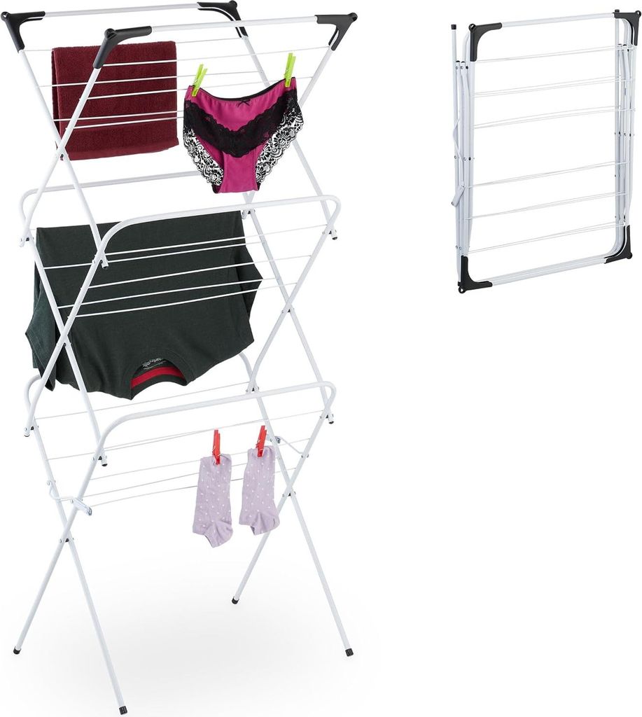 Trockenständer - zusammenklappbar - 18 Stangen - Metall - 136 x 62 x 51 cm - schmal - weiß