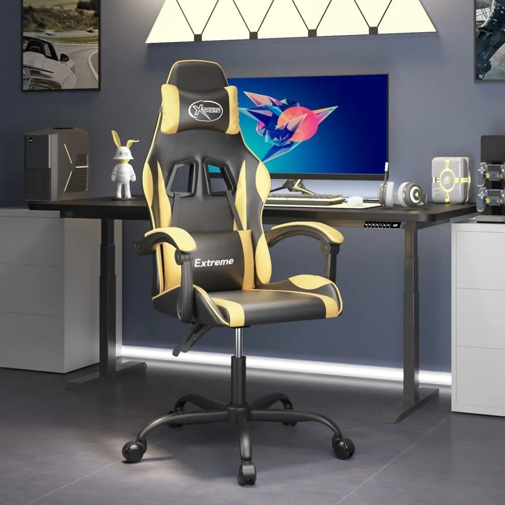 The Living Store Sedia da gioco girevole in ecopelle nera e oro