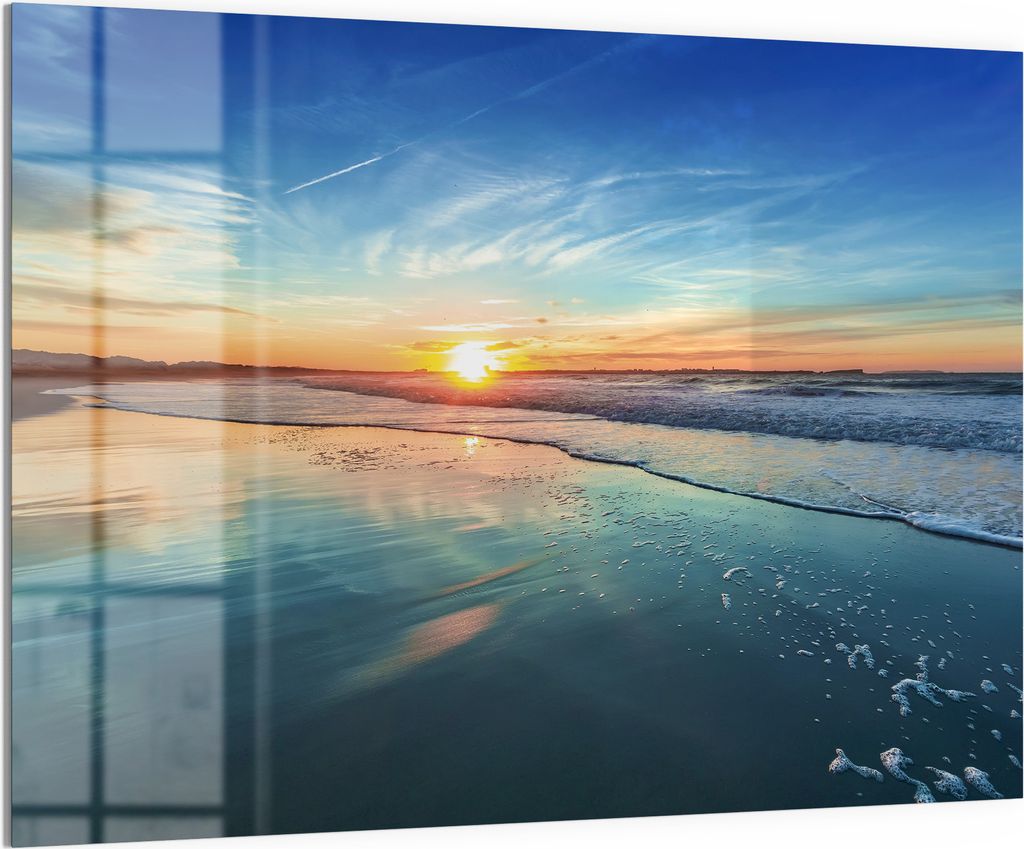 DEQORI Magnettafel Glas 120x90 cm 'Goldenes Küstenmeer' beschreibbar Whiteboard Küche