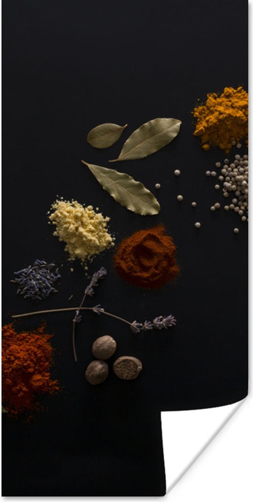 MuchoWow Poster Kräuter - Schwarz - Gewürze - Küche - Kochen 60x120 cm - Wandschmuck