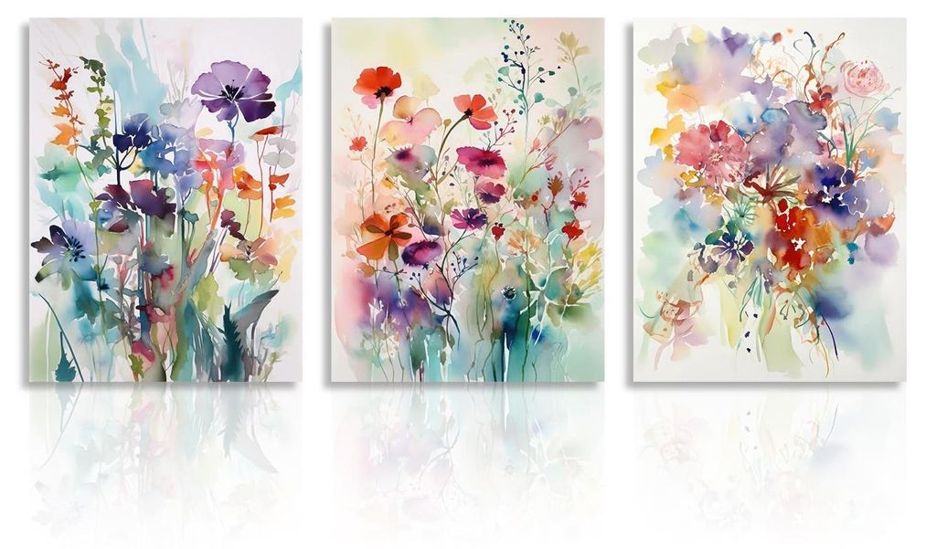 Blumen-Aquarelle auf Leinwand, Wildblumen-Wandbilder für Schlaf- und Wohnzimmer, 30 x 40 cm, ungerahmt, 3er-Set